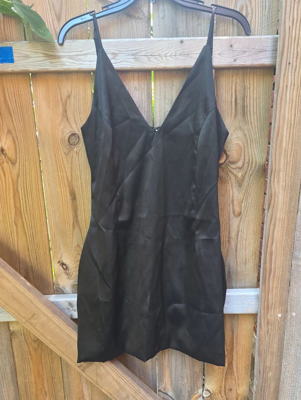 Black Satin Slip Dress - V-Neck Spaghetti Straps